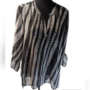 Chico's tunic, high low layered Boho front 3/4 sleeve chiffon pull over size med